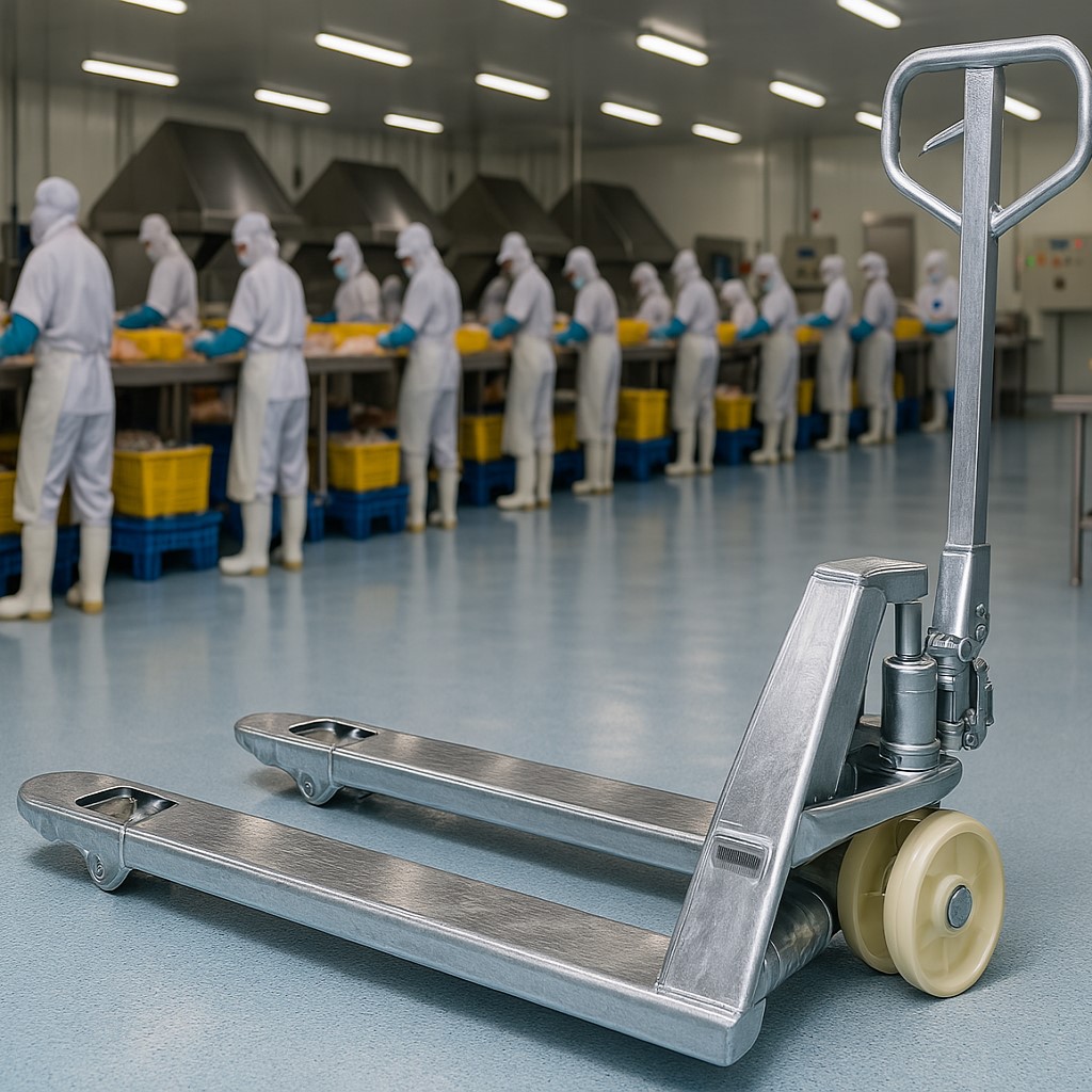 Xe nâng tay mạ kẽm - Giải pháp tối ưu chống gỉ sét cho kho lạnh, phòng sạch, thủy sản. Xe nâng pallet nhúng kẽm nóng đảm bảo độ bền, an toàn và vệ sinh