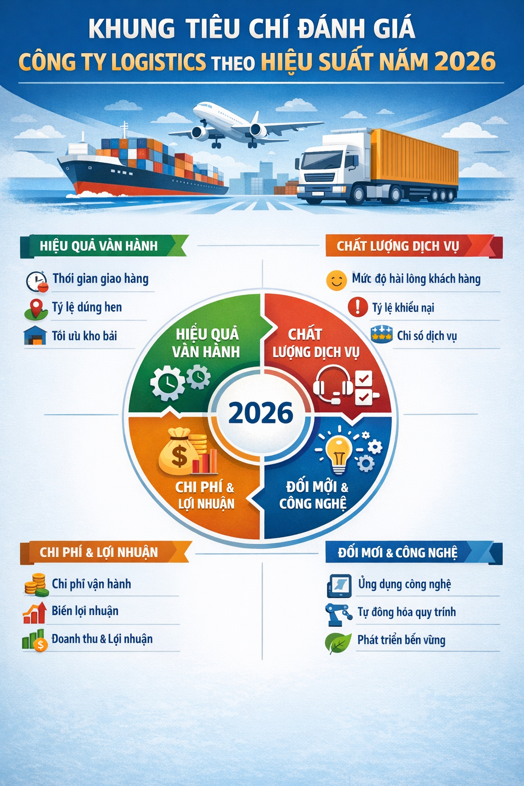 Khung tiêu chí đánh giá công ty logistics theo hiệu suất năm 2026
