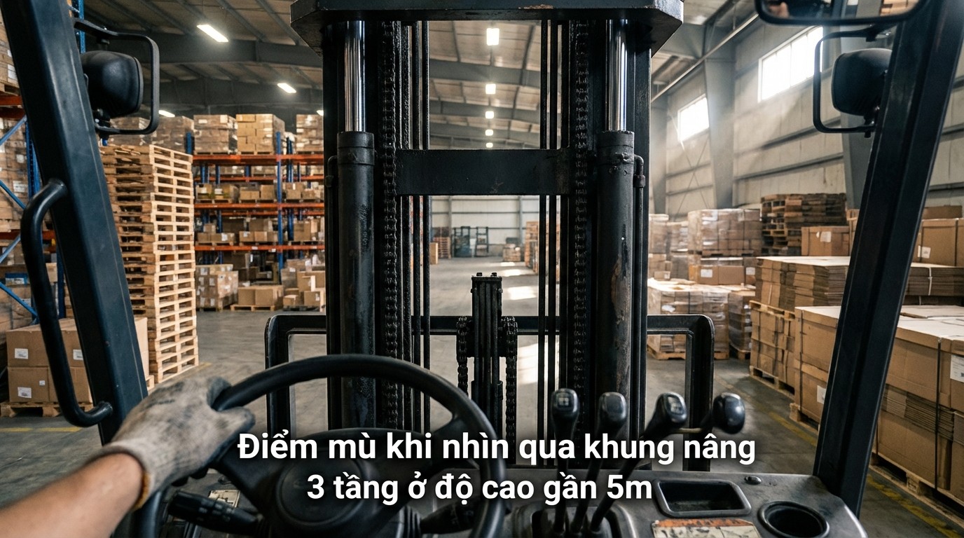 điểm mù khi nhìn qua khung nâng 3 tầng ở độ cao gần 5m