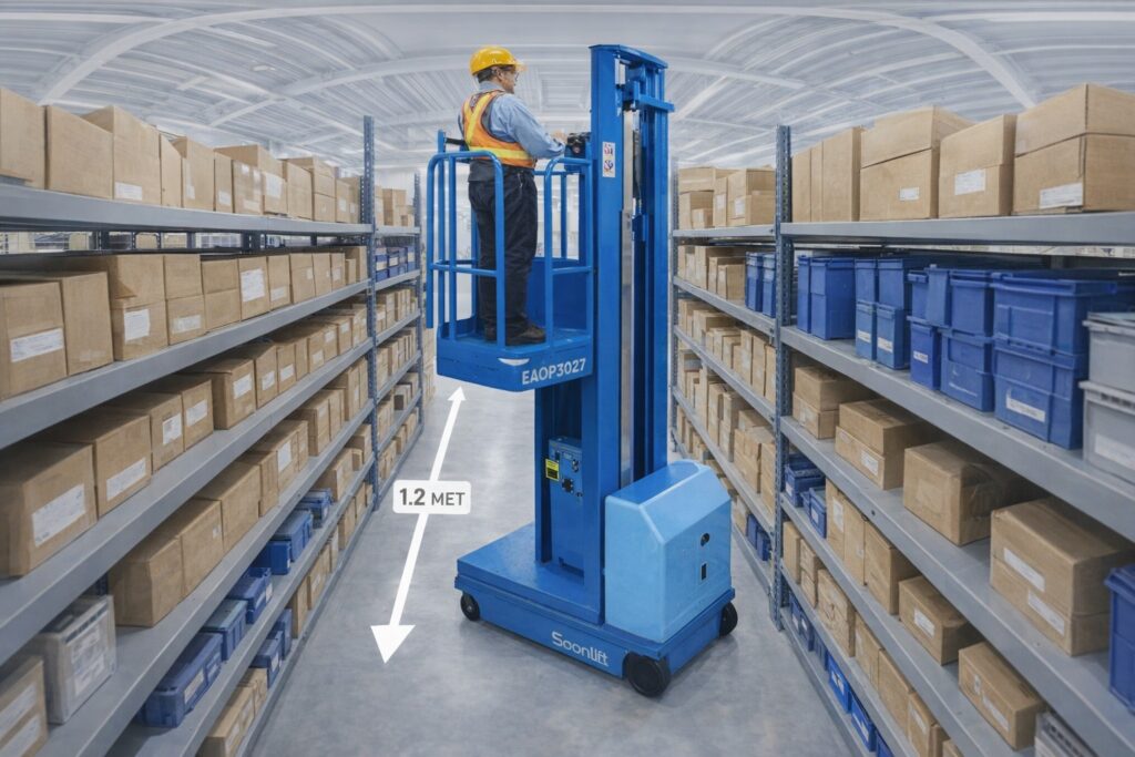 View 360 độ thang nâng EAOP hoạt động trong lối đi hẹp 1 phẩy 2 mét